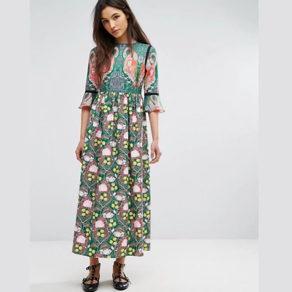 Camino Couture maxi dress green flamingo sz 6 / UK10